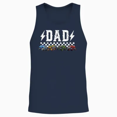 Dad Retro Monster Truck Family Crew Birthday Matching Unisex Tank Top - Navy