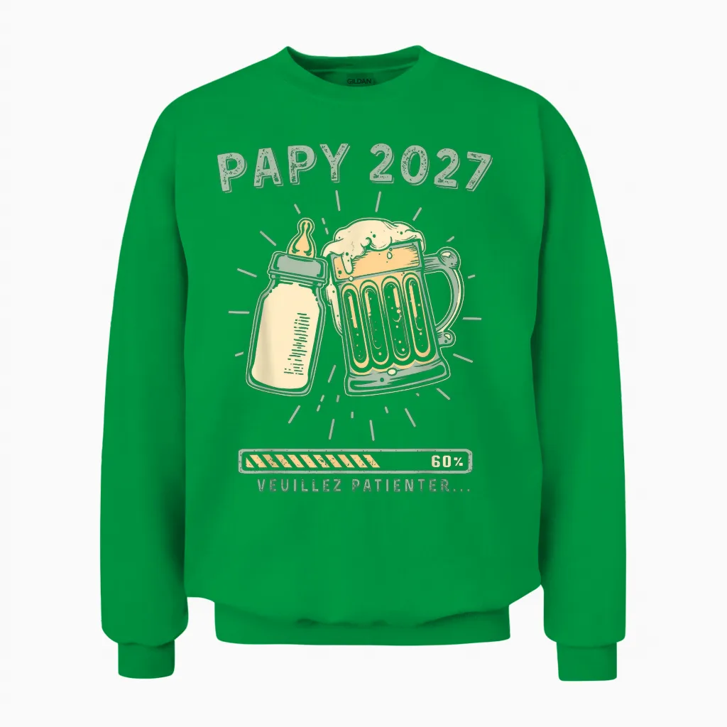 Papy 2027 Futur Grand Père Révélation Grossesse Unisex Sweatshirt in Irish Green