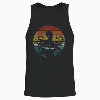 Octopus Playing Drums Drummer Musician Drumming Band T-Shirt, Black, S Unisex Tank Top - Black