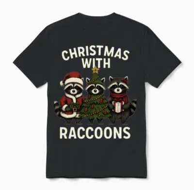 Christmas Raccoon Vibes – Cute Holiday Magic Unisex T-Shirt - Black