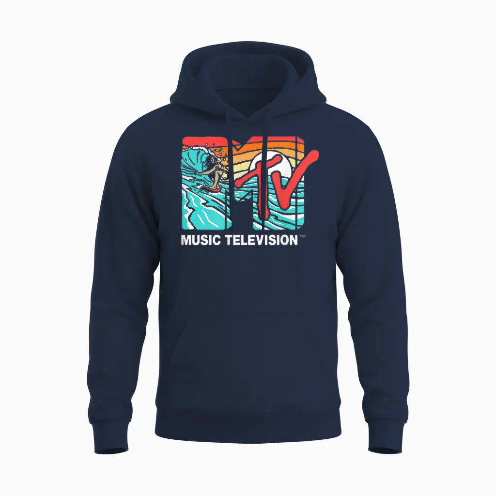 Mademark X Mtv - Mtv Catch a Wave Mtv Surfer Logo Retro Graphic Unisex Hoodie in Navy