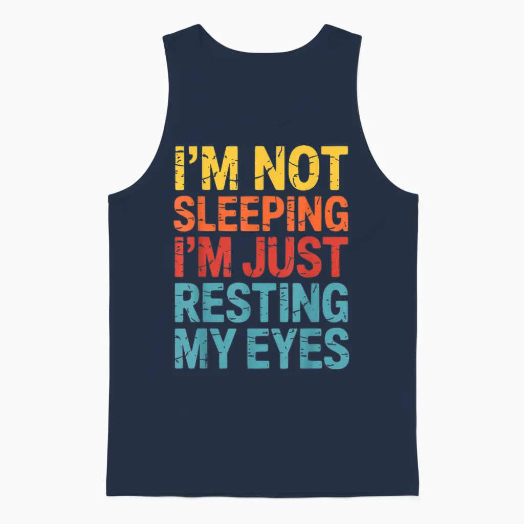 Drôle Blague Maman Papa Ne Dort Pas Je Repose Mes Yeux Unisex Tank Top in Navy