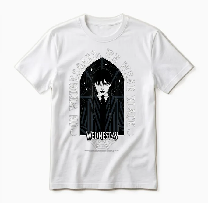 Wednesday on Wednesdays We Wear Black Goth Portrait Unisex T-Shirt in White