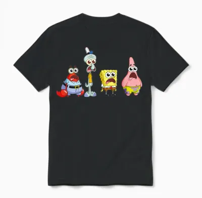 Sponge Bob Squarepants Cast Group Star T-Shirt, Black, S Unisex T-Shirt - Black