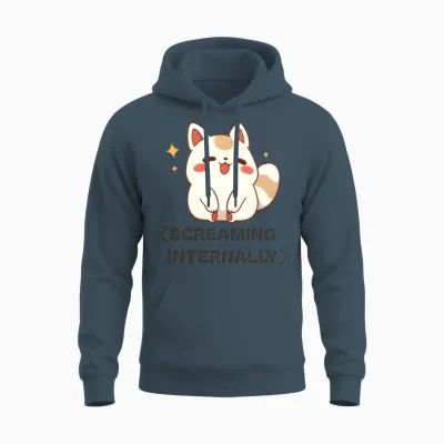 Screaming Internally - Kawaii Anxiety Humor Unisex Hoodie - Dark Heather