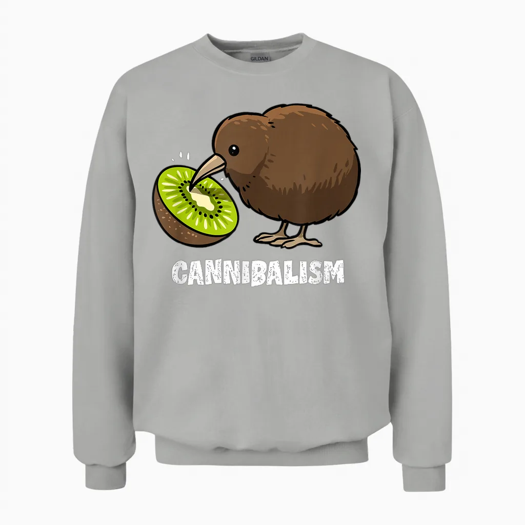 Kiwi Cannibalism Funny Kiwi Bird Joke Cannibal Pun Bird Unisex Sweatshirt in Ash