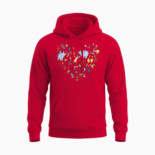 The Cat in the Hat Characters and Hearts Officially Licensed Unisex Hoodie - Red