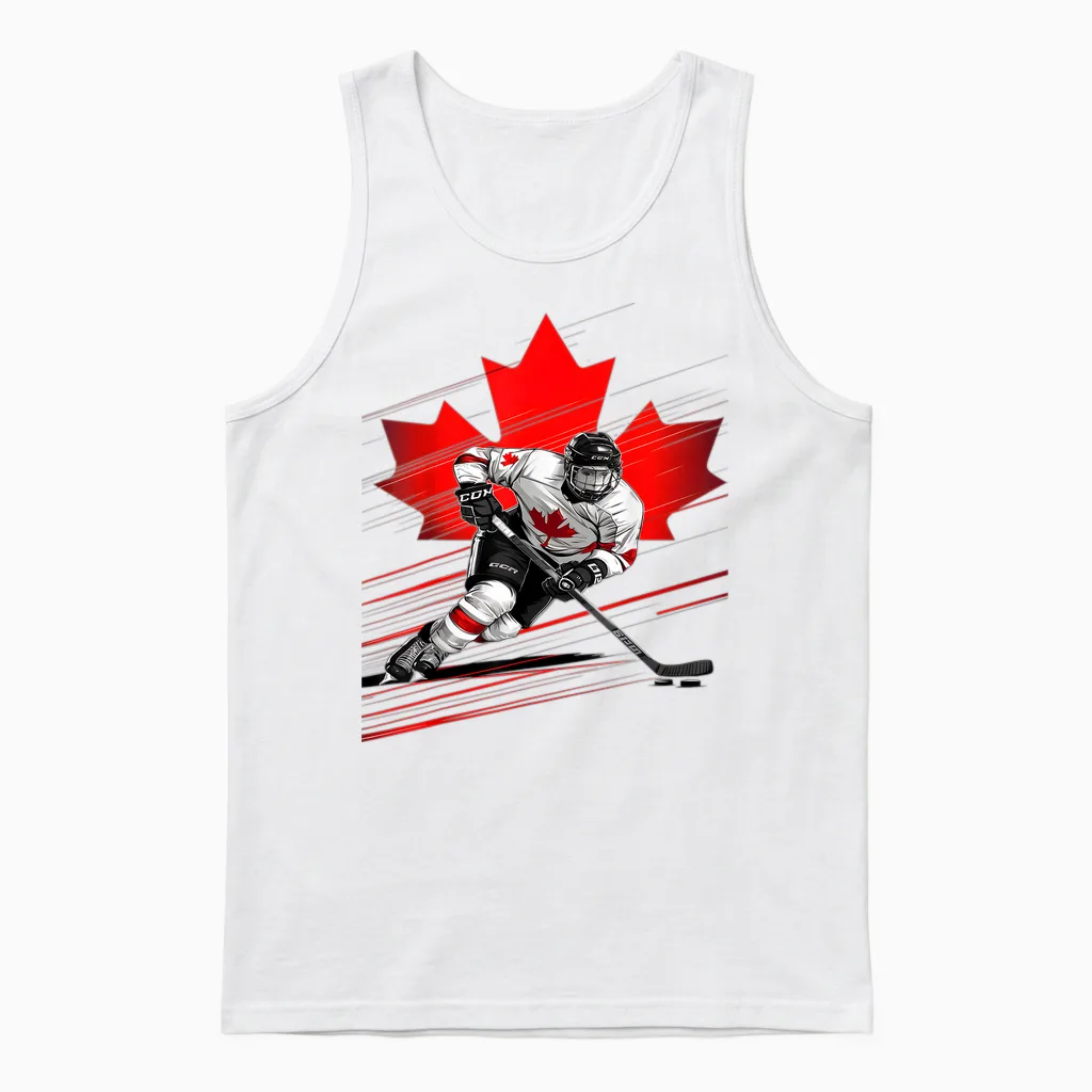 Canada Hockey T-Shirt, Black Unisex Tank Top in White