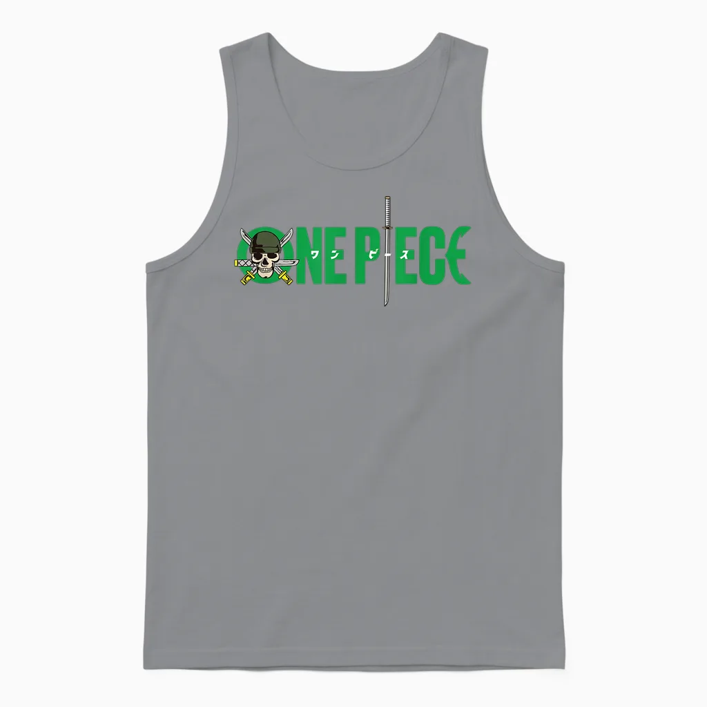 One Piece Graphic Skull Zoro Anime T-Shirt, Black, S Unisex Tank Top in Sport Grey