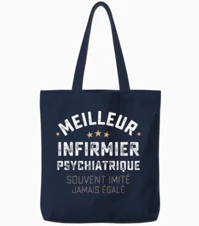 Funny Gift Man Job Nurse Psychiatric Humour T-Shirt, Black, S Tote Bags - Navy