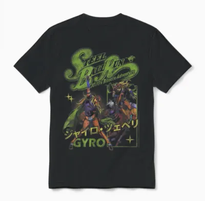 Steel Ball Run Gyro Distressed Kanji Collage Anime Unisex T-Shirt - Black