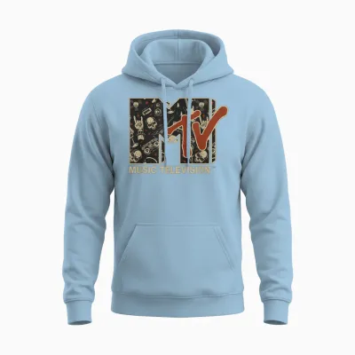 Mtv Rock N Roll Music Hard Heavy Metal Skull Guitar Vintage Unisex Hoodie - Light Blue