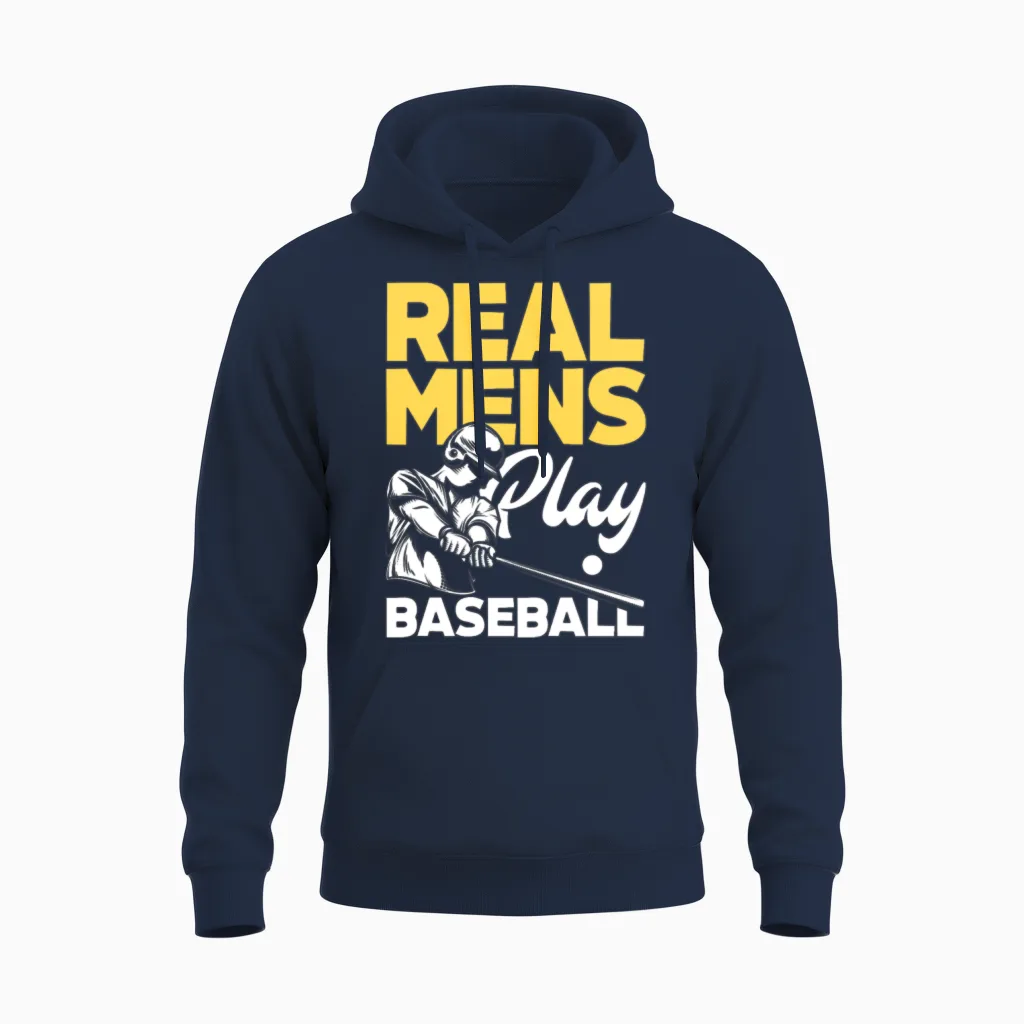 Real Mens Play Baseball Funny Baseball Gift Unisex Hoodie in Navy