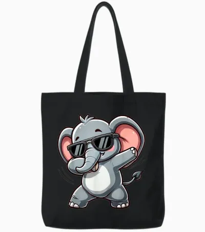 Elephant Dabbing | Cute Elephant Dancing with Elephant Motif T-Shirt, Black Tote Bags - Black