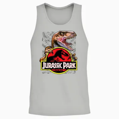 Jurassic Park Raptor Around Classic Logo T-Shirt, Black, S Unisex Tank Top - Ash