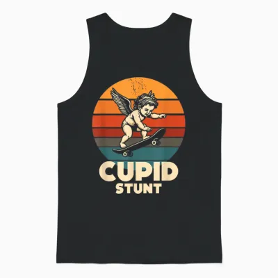 Skateboard Rétro Funny Cupid Stunt Spoonerism Angel Skater Unisex Tank Top - Black
