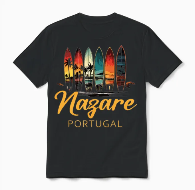 Nazare, Portugal Unisex T-Shirt in Black