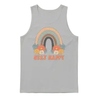 Stay Happy, Groovy, Retro, — Aesthetic Unisex Tank Top - Ash – 1
