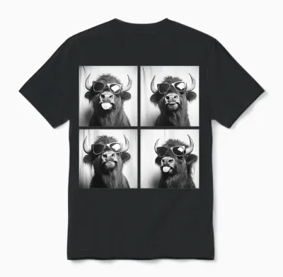 Funny Bison with Sunglasses Animal Pattern Humor Unisex T-Shirt - Black