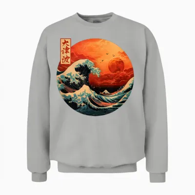 The Great Wave Kanagawa Streetwear Japanese T-Shirt, Black, S Unisex Sweatshirt - Ash