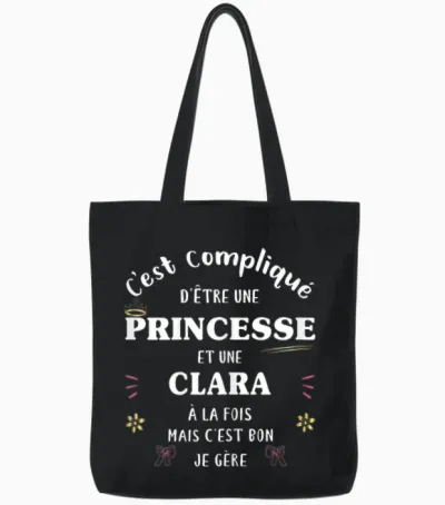 Women's Princess Humour Gift Personalised Name Clara T-Shirt, Black, Female X-Small Tote Bags - Black