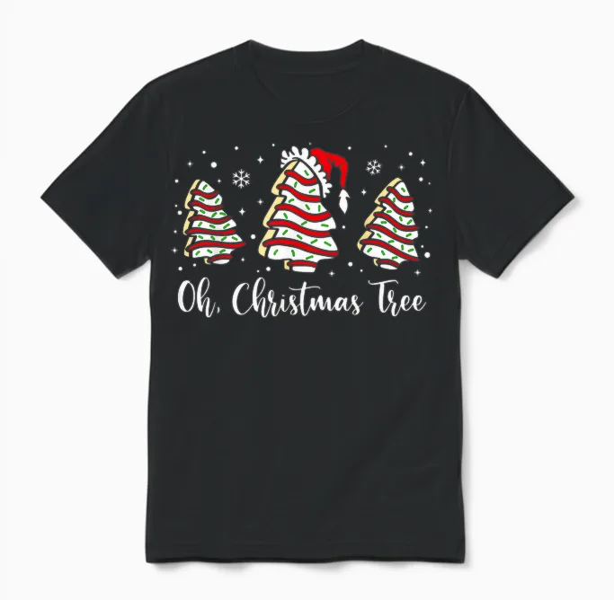 Groovy Oh Christmas Tree Cakes Debbie Becky Jen Cake Lovers Unisex T-Shirt in Black