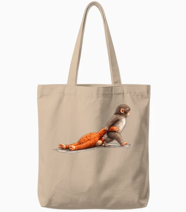 Cute Monkey Punch Tote Bags in Natural