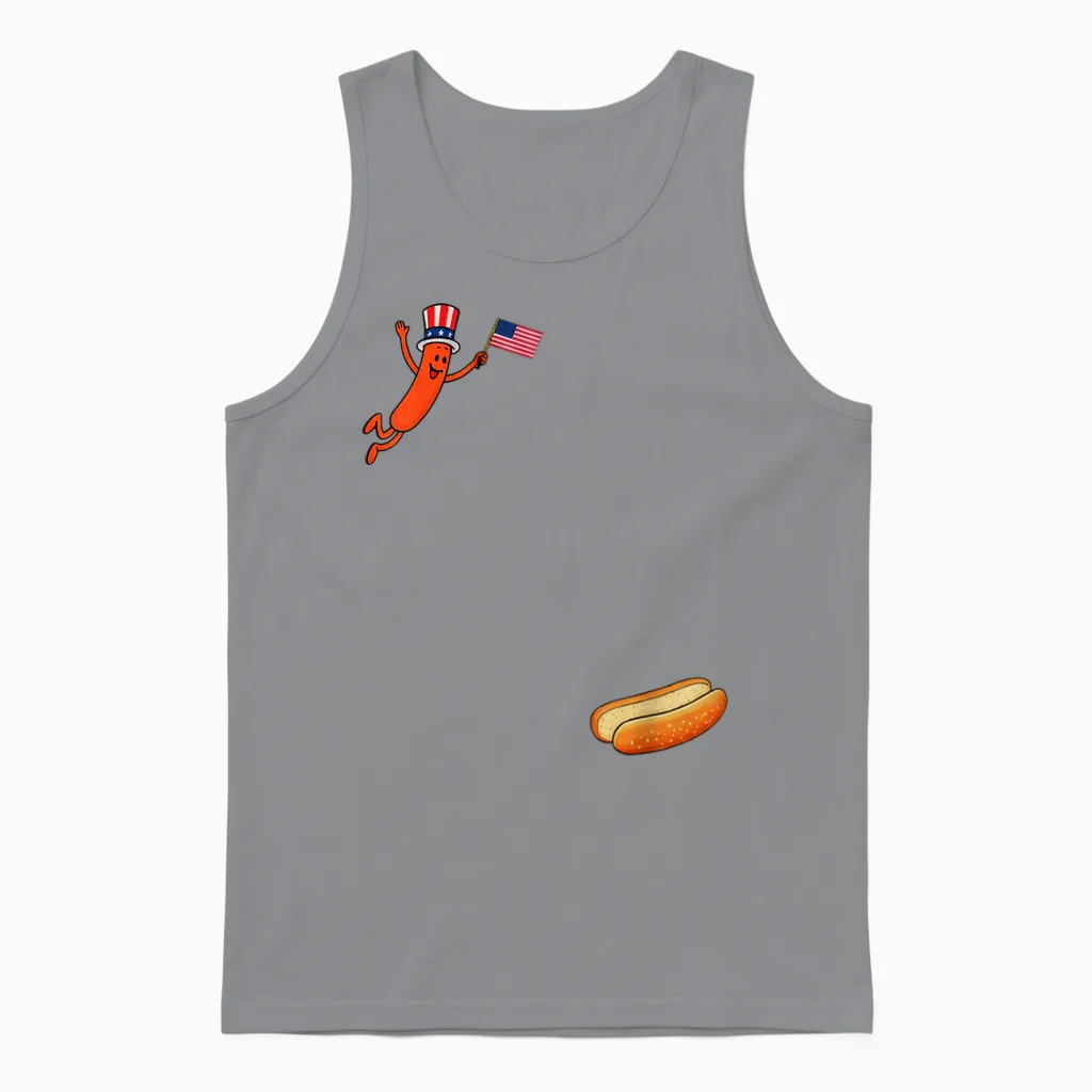 Hotdog Freedom Dive Funny Uncle Sam Hot Dog Jumping into Bun Unisex Tank Top in Sport Grey