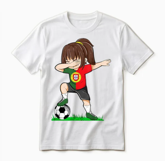 Fußball Portugal Trikot Shirt Portugiesische Flagge Fußball Mädchen Unisex T-Shirt in White