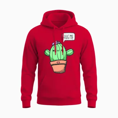 Hug Me Says the Cute & Funny Cactus Christmas Gift Unisex Hoodie - Red