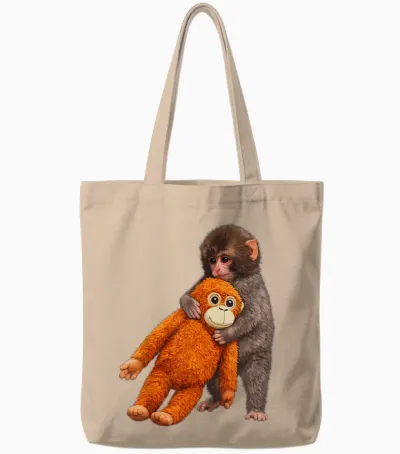 Baby Monkey Cute Punch 2026 Tote Bags - Natural