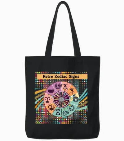 Retro Zodiac Signs Tote Bags - Black