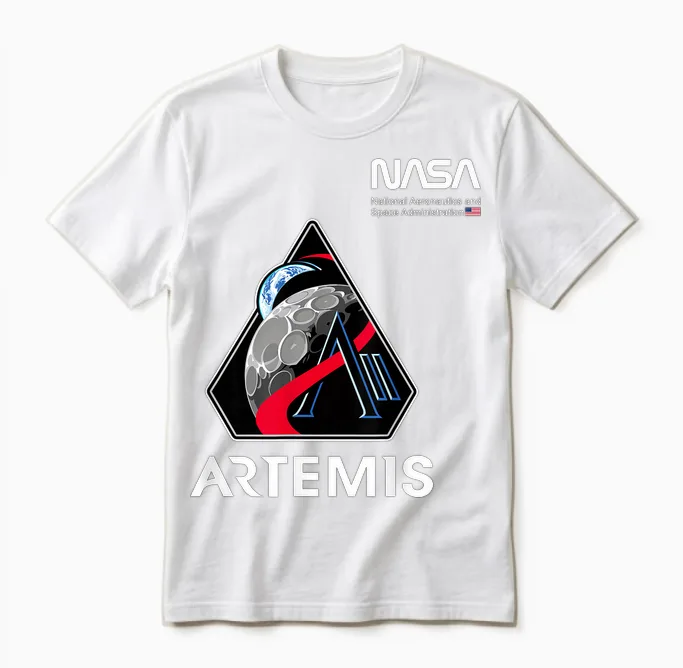 Nasa Artemis Ii Mission Patch Worm Logo Unisex T-Shirt in White