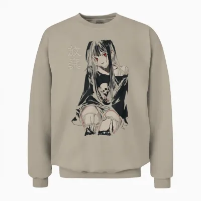 Anime Horror Girl Aesthetic Soft Grunge Waifu Japanese Girl T-Shirt, Black, S Unisex Sweatshirt - Sand