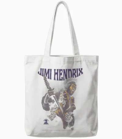 Ripple Junction X Jimi Hendrix Playing Guitar Purple Yellow T-Shirt, Black, S Tote Bags - White