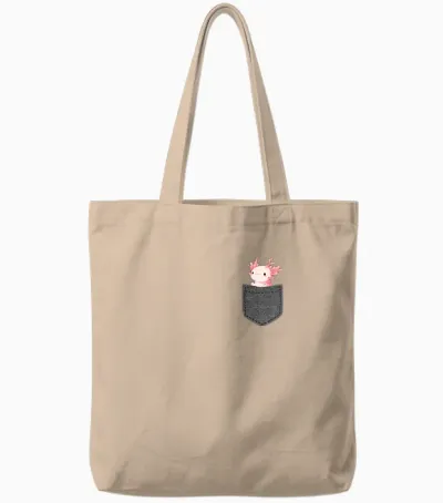 Axolotl T-Shirt in Chest Pocket, Black Tote Bags - Natural