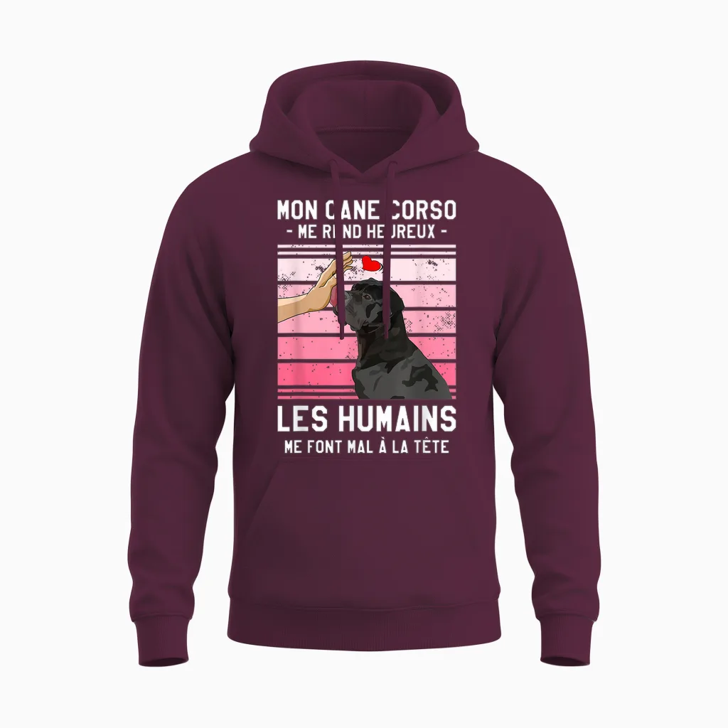 Mon Cane Corso Makes Me Happy Humans T-Shirt, Black, S Unisex Hoodie in Maroon