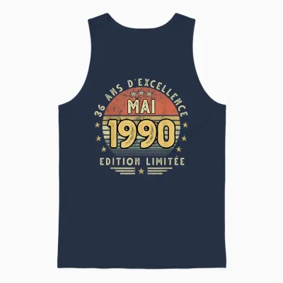 Mai 1990 Cadeau Anniversaire Mai 1990 36 Ans Homme Femme Unisex Tank Top - Navy
