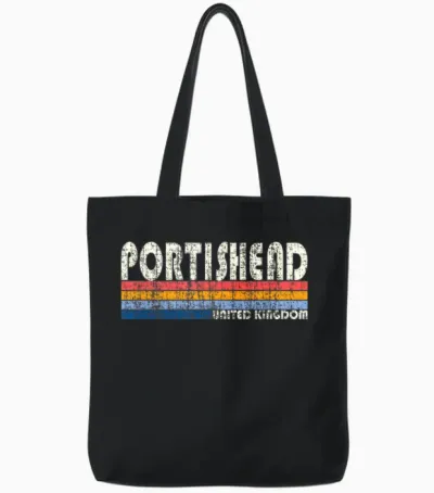 Retro Vintage 70er 80er Jahre Style Portishead, Großbritannien Tote Bags - Black