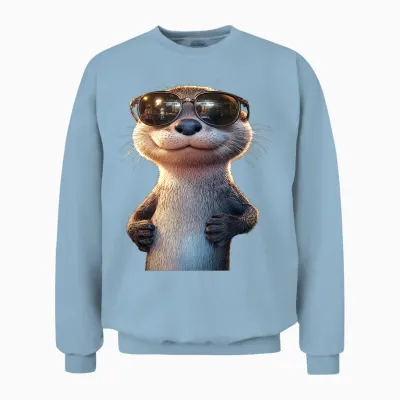 Otter with Sunglasses I Love Sea Otter Martres T-Shirt, Black, S Unisex Sweatshirt - Light Blue