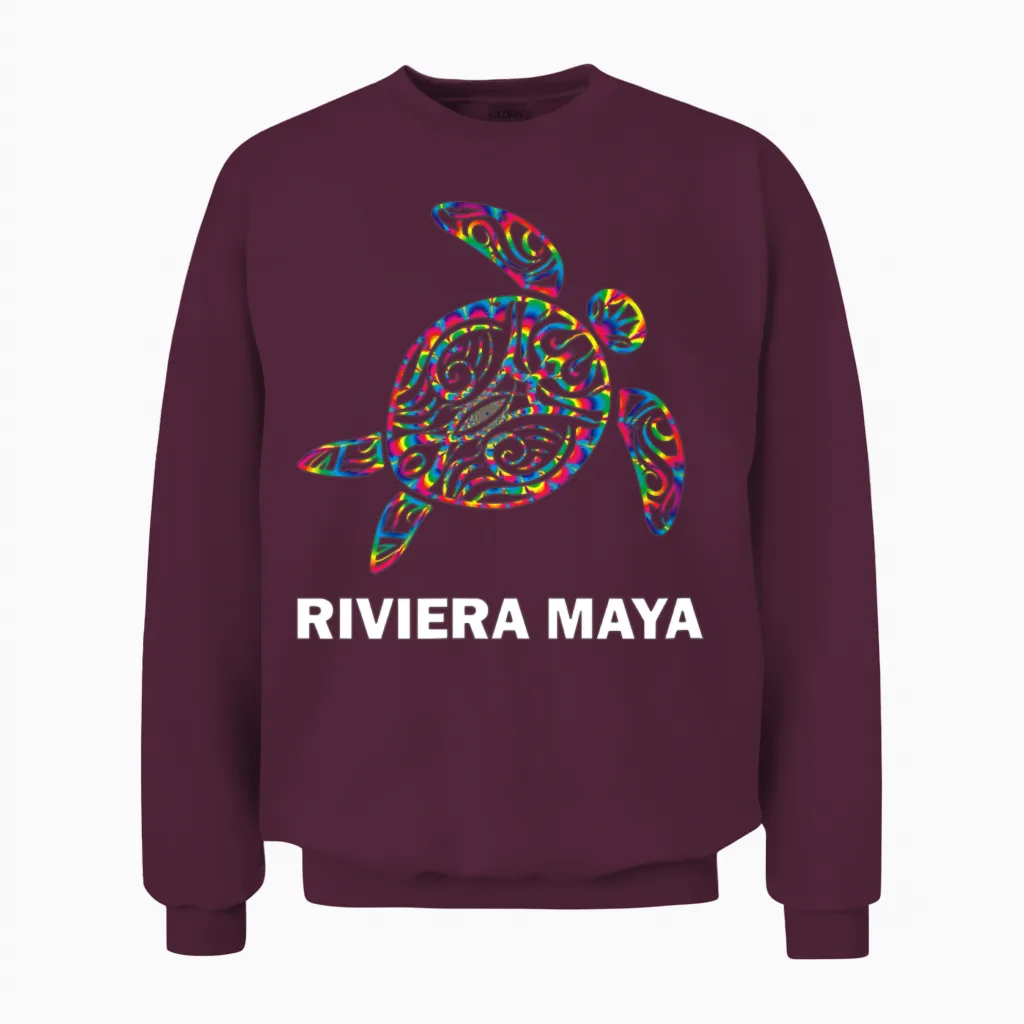 Riviera Maya Mexico Hippie Psychedelic Tribal Sea Unisex Sweatshirt in Maroon