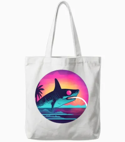 Retro Shark Lovers Vintage Tote Bags - White