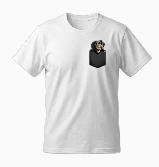 Pet Lover Dog Puppy Flat Coated Retriever in Pocket Unisex T-Shirt - White