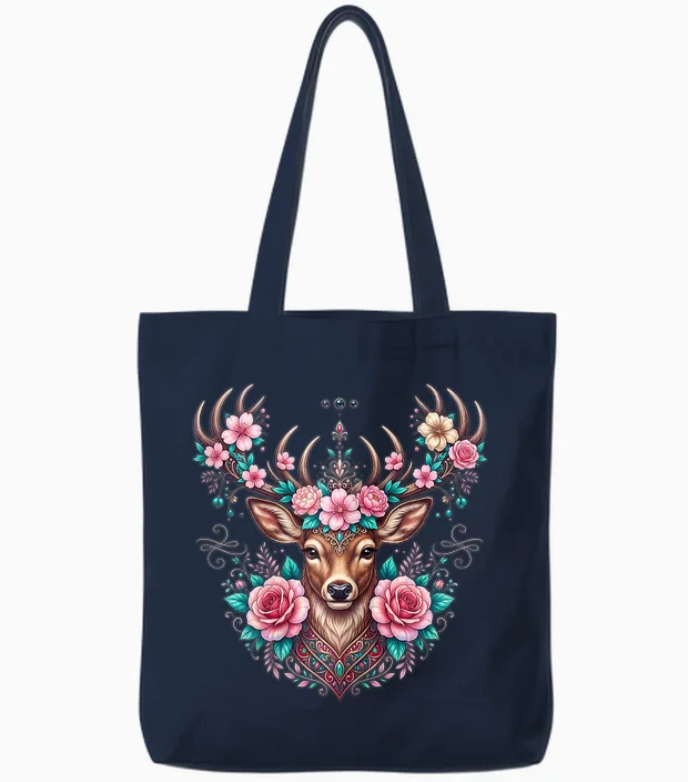 Hirsch T-Shirt Damen Trachtenshirt Dirndl Oberteil Trachten Tote Bags in Navy