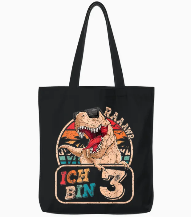 Ich Bin 3 Dinosaurier 3 Jahre Dino 3. Geburtstag Junge Party Tote Bags in Black