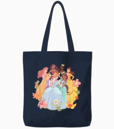 Disney Princess Pastel Princesses Spring Flower Friends T-Shirt, Black, S Tote Bags - Navy
