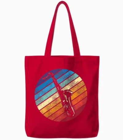 Saxophone Retro Vintage Tote Bags - Red