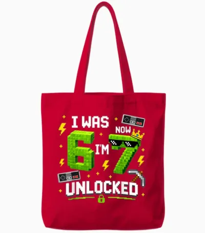 7th Birthday I Was 6 Now I'm 7 Unlocked 67 Boys Tote Bags - Red