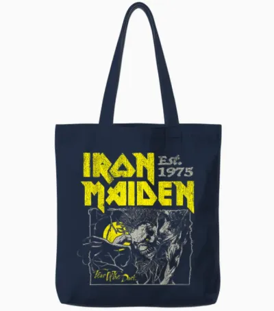 Iron Maiden - Fear of the Dark Yellow Text Tote Bags - Navy