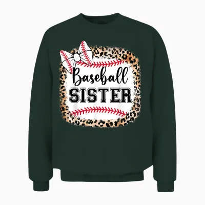 Toddler Baseball Sister Girl Youth Cute Little Biggest Fan Unisex Sweatshirt - Forest